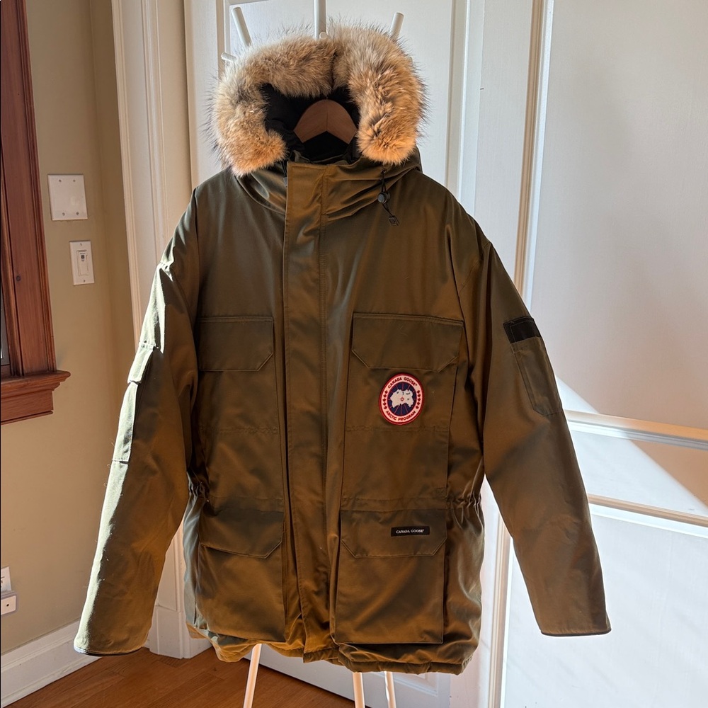 Canada Goose Olive Puffer Jacket with Fur Hood